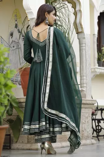 Short hunter green anarkali set