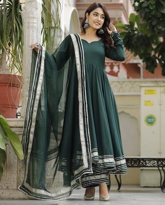 Short hunter green anarkali set 4