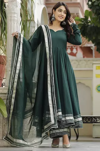 Short hunter green anarkali set