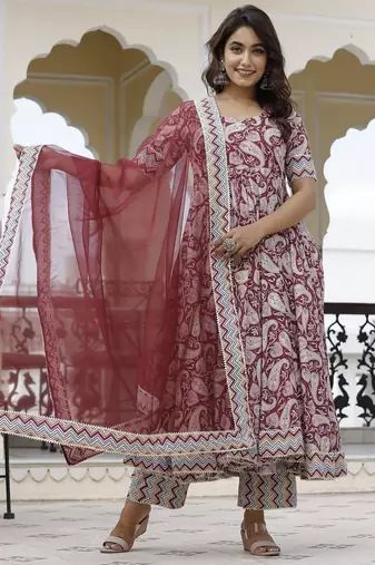 Paisley printed anarkali set