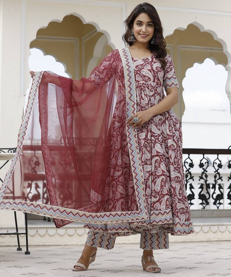 Paisley printed anarkali set