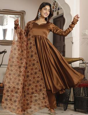 Brown silk anarkali set 1