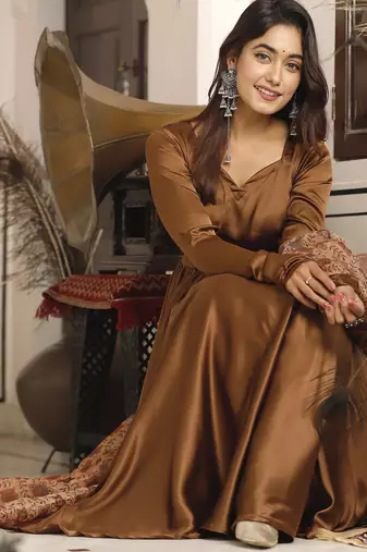 Brown silk anarkali set