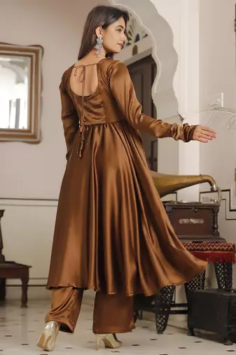 Brown silk anarkali set
