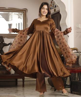 Brown silk anarkali set 4