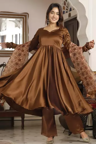 Brown silk anarkali set