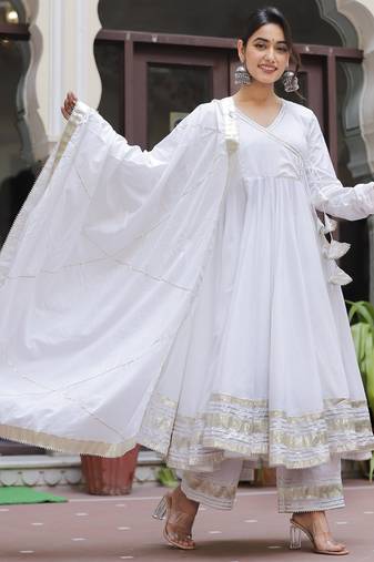 White gota jaal anarkali suits