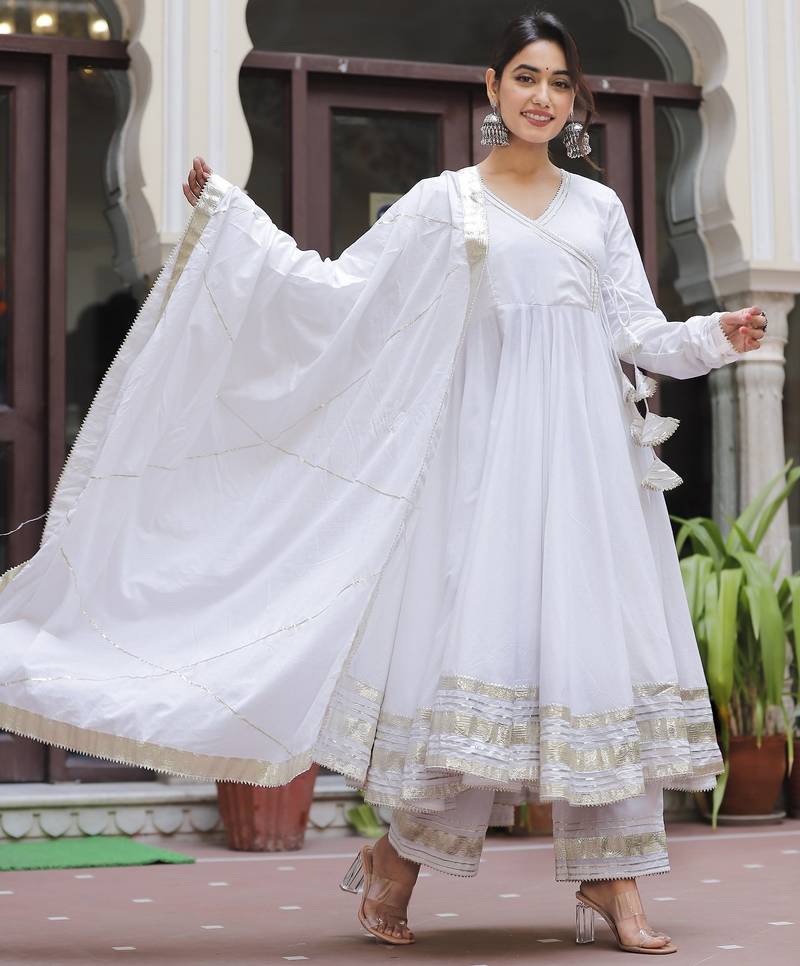 White gota jaal anarkali suits