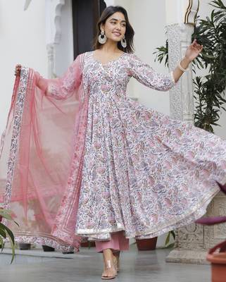 Fresh pink lotus anarkali set 1
