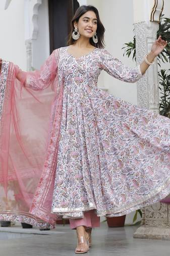 Fresh pink lotus anarkali set