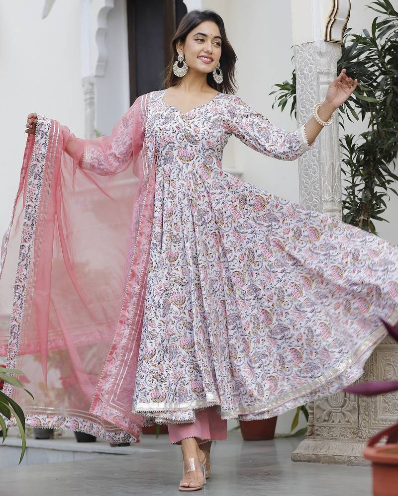 Fresh pink lotus anarkali set