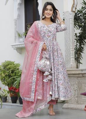 Fresh pink lotus anarkali set 4