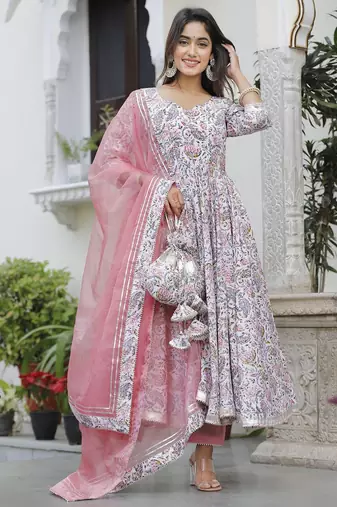 Fresh pink lotus anarkali set