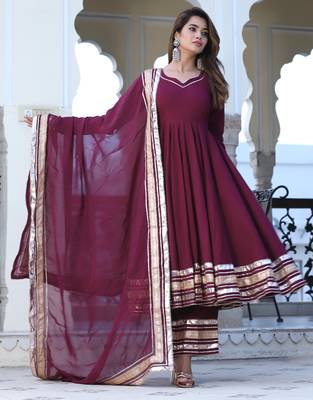 Wine cotton anarkali set 1