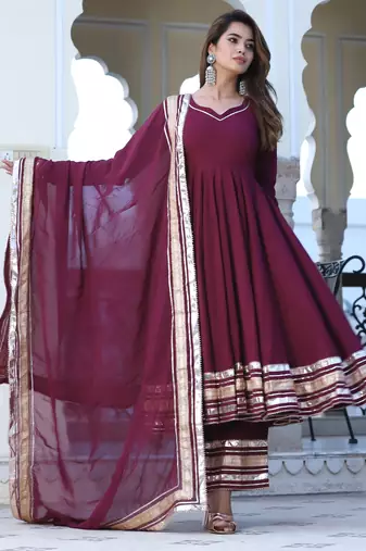 Wine cotton anarkali set