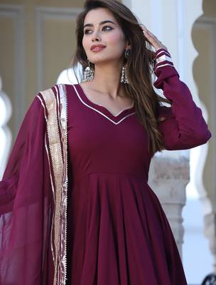 Wine cotton anarkali set 2