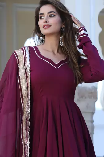 Wine cotton anarkali set