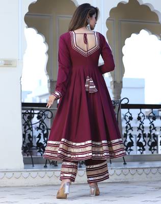 Wine cotton anarkali set 3