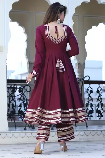 Wine cotton anarkali set