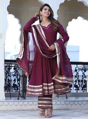 Wine cotton anarkali set 4