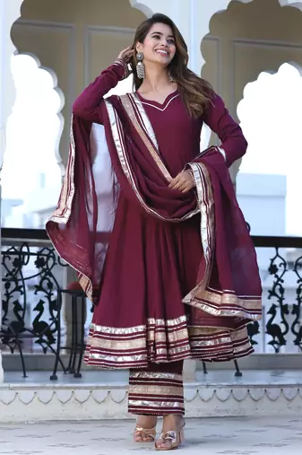 Wine cotton anarkali set