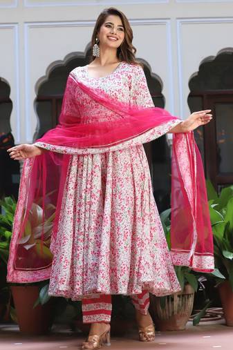 Rosy pink cotton anarkali set