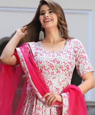 Rosy pink cotton anarkali set 2