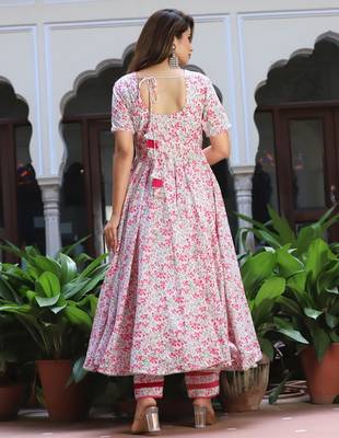 Rosy pink cotton anarkali set 3