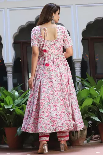 Rosy pink cotton anarkali set