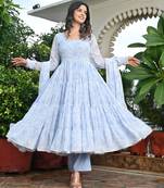 Blue water lily georgette tired anarkali