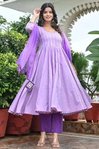 Pansy lavender with gotta kaidar anarkali