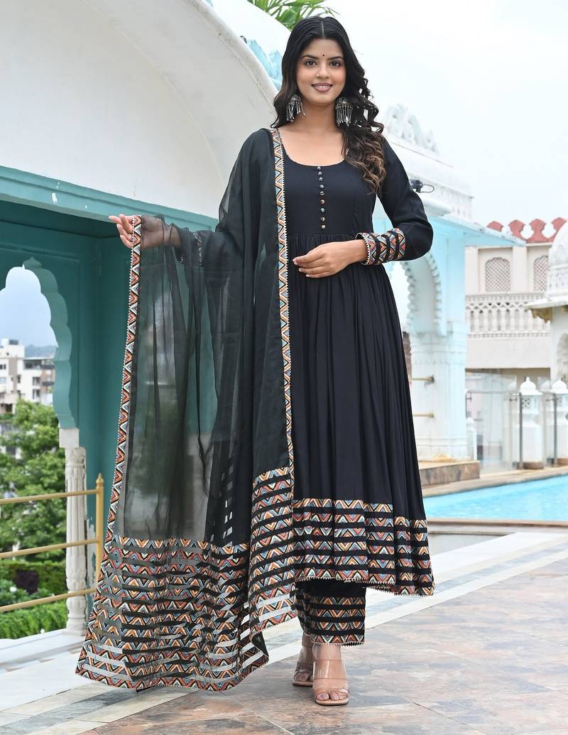 Night black with zig zag anarkali