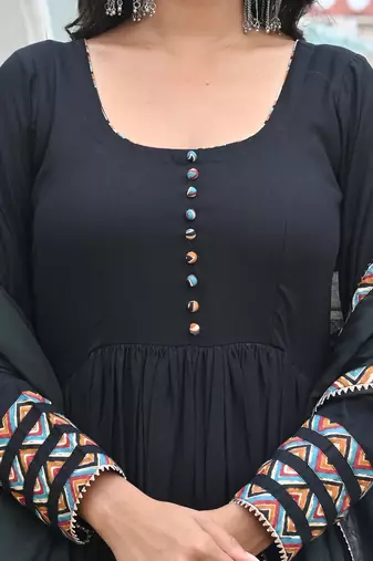 Night black with zig zag anarkali