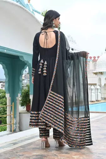 Night black with zig zag anarkali