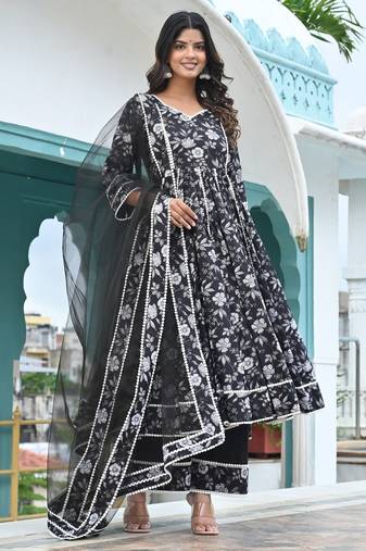 Black lily kalidar with lace work anarkali
