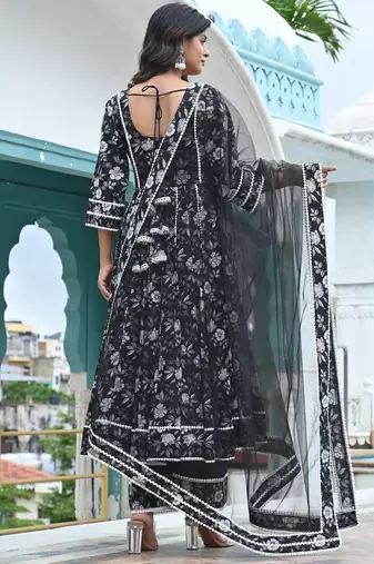 Black lily kalidar with lace work anarkali