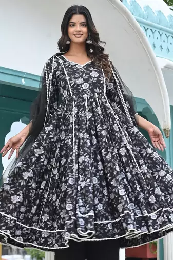 Black lily kalidar with lace work anarkali