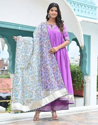 Periwinkle cotton anarkali 1