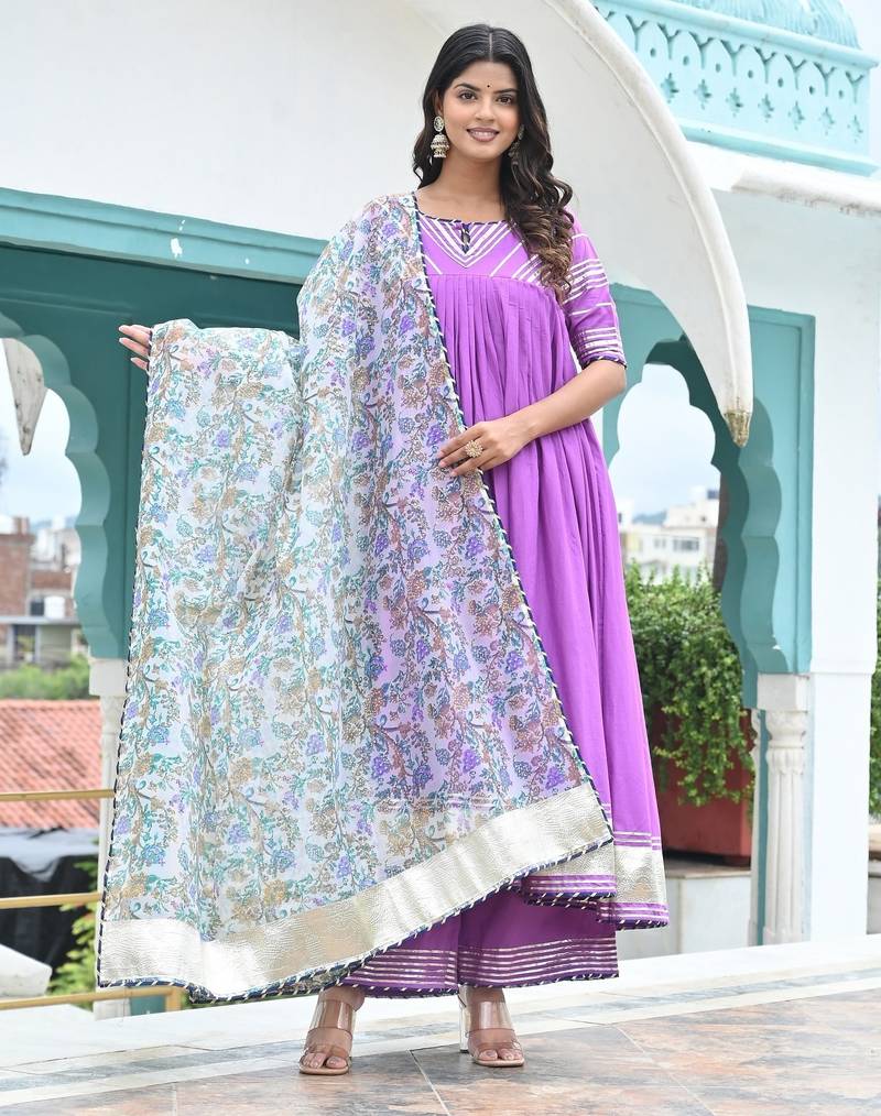 Periwinkle cotton anarkali