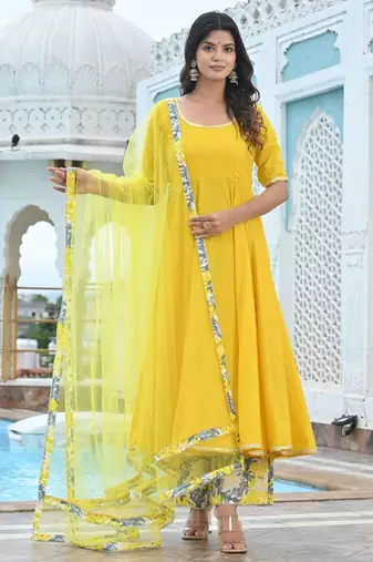 Marigold yellow cotton anarkali