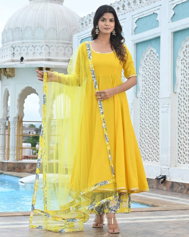 Marigold yellow cotton anarkali