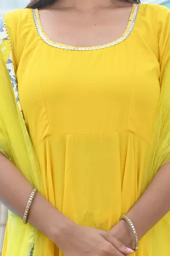 Marigold yellow cotton anarkali