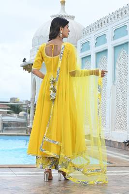 Marigold yellow cotton anarkali 3