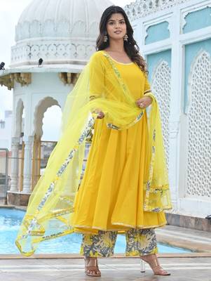 Marigold yellow cotton anarkali 4