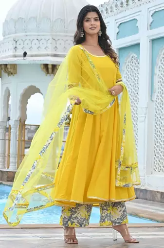 Marigold yellow cotton anarkali