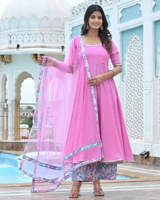 Oleander pink cotton anarkali 1
