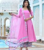 Oleander pink cotton anarkali
