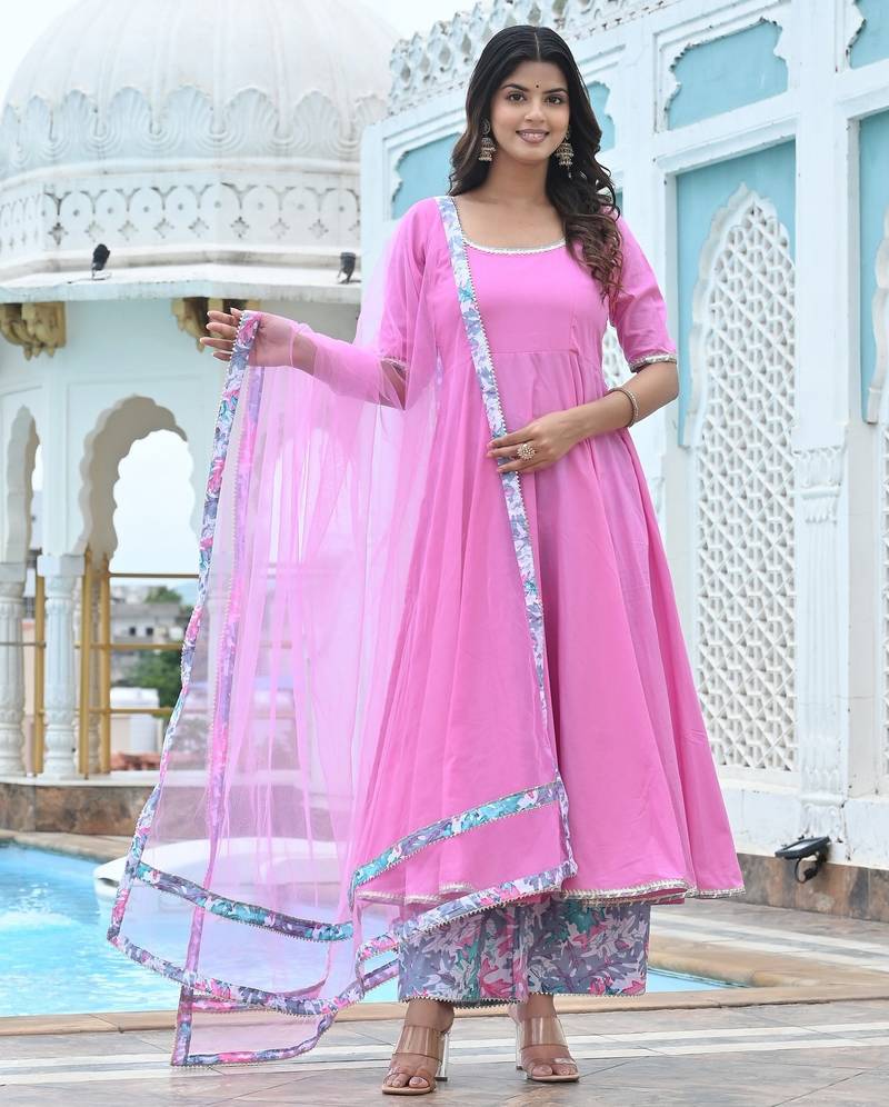 Oleander pink cotton anarkali