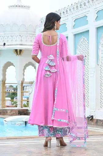 Oleander pink cotton anarkali