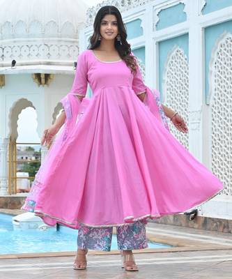 Oleander pink cotton anarkali 4